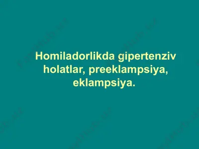 homiladorlikda gipertenziv holatlar, preeklampsiya, eklampsiya — PPTX
