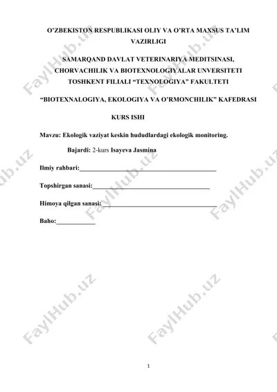 ekologik vaziyat keskin hududlardagi ekologik monitoring — DOCX