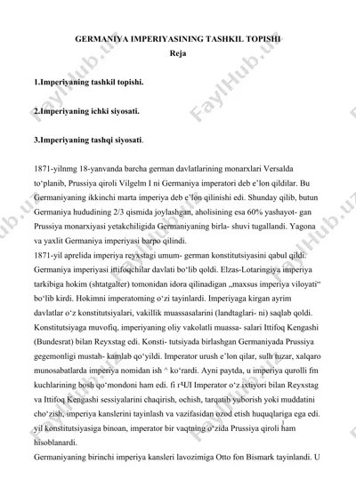 germaniya imperiyasining tashkil topishi — DOCX