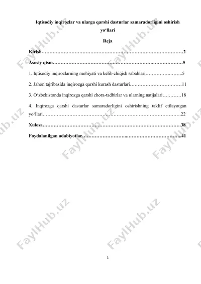 iqtisodiy inqirozlar va ularga qarshi dasturlar samaradorligini oshirish yo‘llari — DOCX