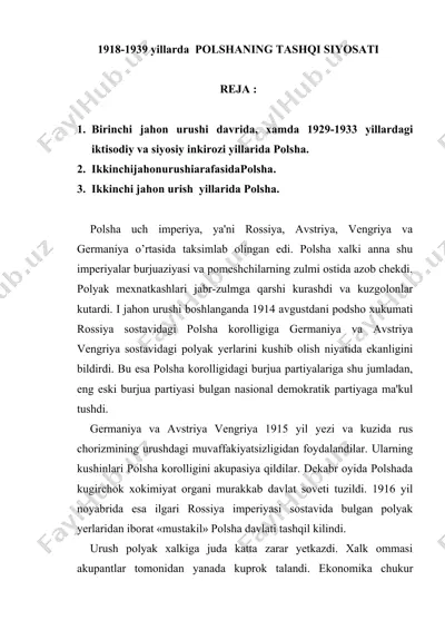1918-1939 yillarda  polshaning tashqi siyosati — DOCX
