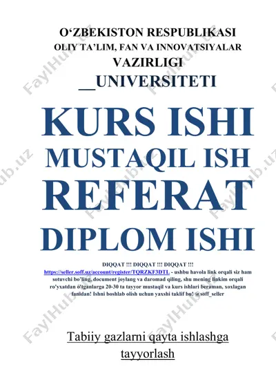 tabiiy gazlarni qayta ishlashga tayyorlash — DOCX