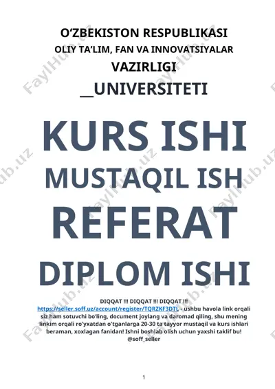 yog’ochga qo’lda ishlov berish. (aniq biron buyumni loyihalash va modellashtirish.) — DOCX