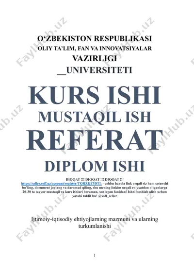 ijtimoiy-iqtisodiy ehtiyojlarning mazmuni va ularning turkumlanishi — DOCX