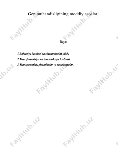 gen muhandisligining moddiy asoslari — DOC