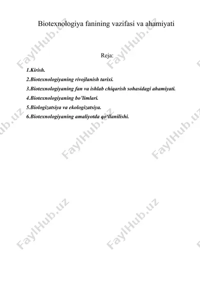 biotexnologiya fanining vazifasi va ahamiyati — DOC