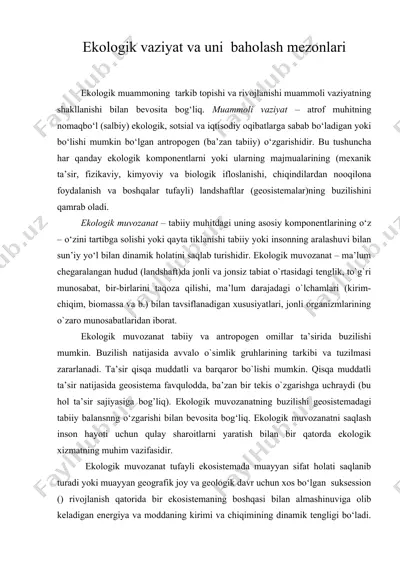 ekologik vaziyat va uni baholash mezonlari — DOC