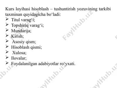 kurs loyihasi hisoblash – tushuntirish — PPTX