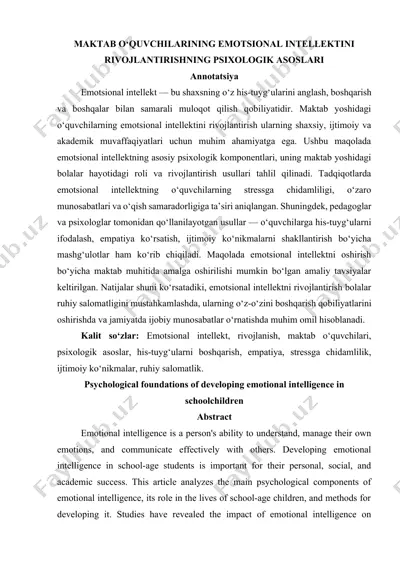 - emotsional intellektning rivojlantirishning psixologik asoslari — DOCX