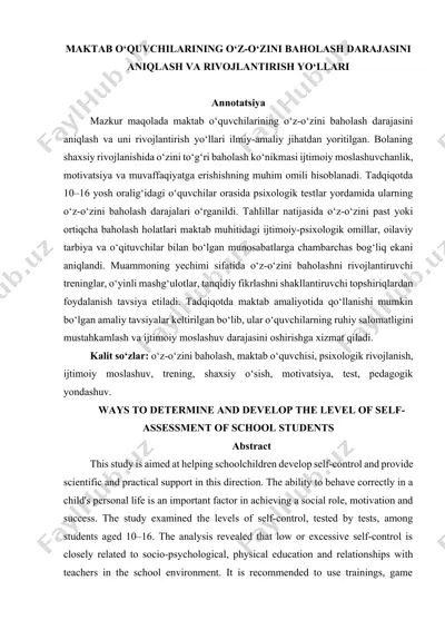 o‘z-o‘zini baholash darajasini aniqlash va rivojlantirish yo‘llari — DOCX