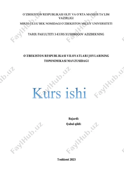 o'zbekiston respublikasi viloyatlari joylarining toponimikasi — PDF