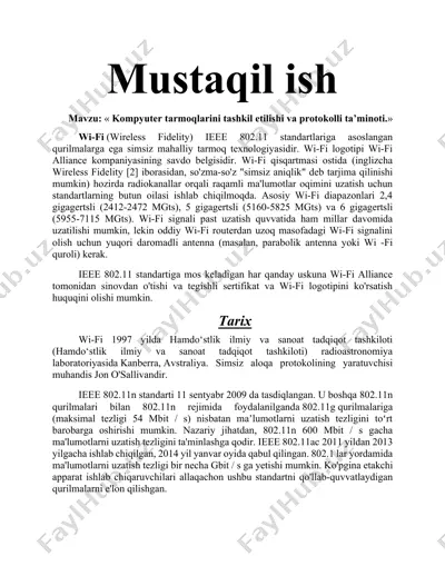 kompyuter tarmoqlarini tashkil etilishi va protokolli ta’minoti — DOCX