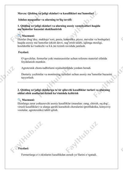 qishloq xo‘jaligi ekinlari va kasalliklari ma’lumotlari — DOCX