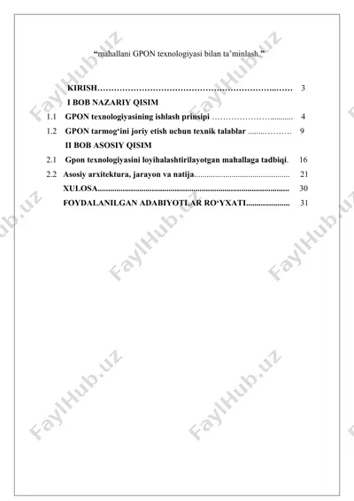 mahallani gpon texnologiyasi bilan ta’minlash — DOCX