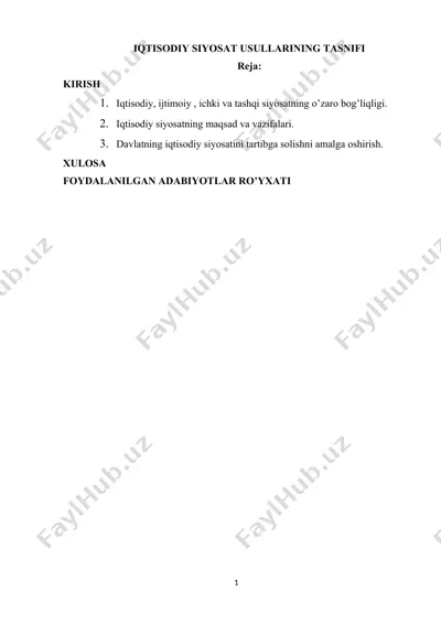 iqtisodiy siyosat usullarining tasnifi — DOCX