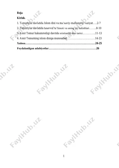 temuriylar davlatida islom dini va ma’naviy-mafkuraviy vaziyat — PDF