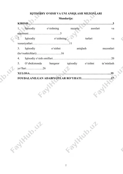 iqtisodiy o‘sish va uni aniqlash mezonlari — DOCX