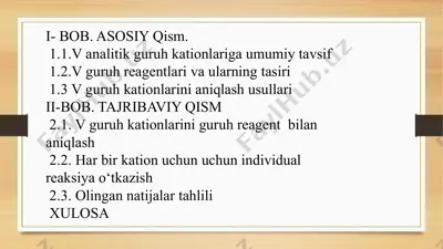 v guruh kationlarining kimyoviy tahlili — PPTX