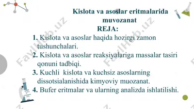 kislota va asoslar eritmalarida muvozanat — PPTX