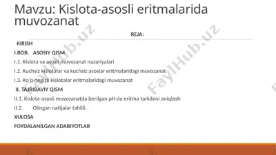 kislota-asosli eritmalarida muvozanat — PPTX
