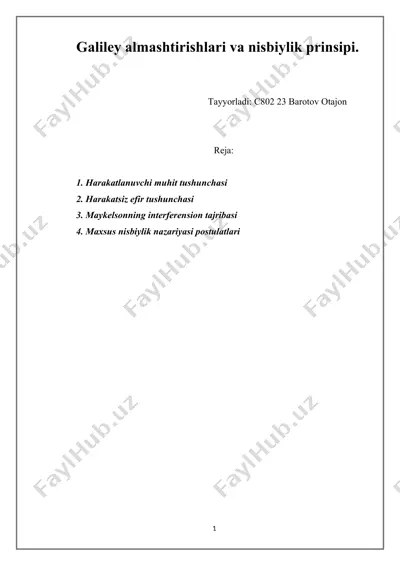 galiley almashtirishlari va nisbiylik prinsipi. — DOCX
