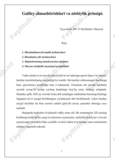 galiley almashtirishlari va nisbiylik prinsipi — DOCX