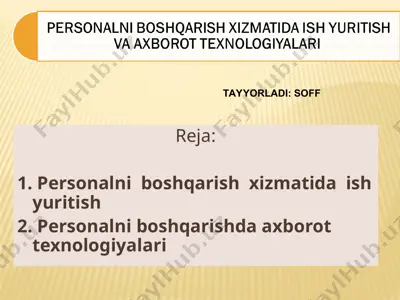 personalni boshqarishning samaradorligi — PPT