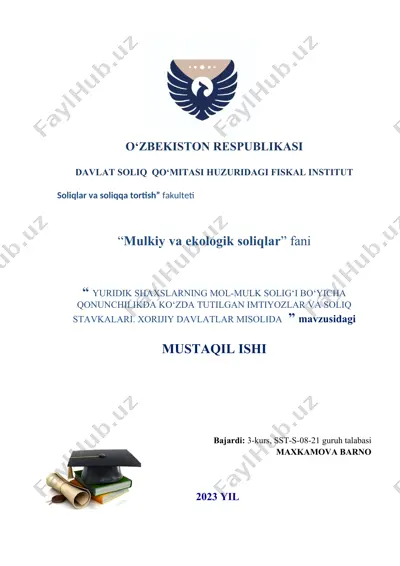 o‘zbekiston respublikasi davlat soliq qo‘mitasi huzuridagi fiskal institut soliqlar va soliqqa tortish” fakulteti — DOCX
