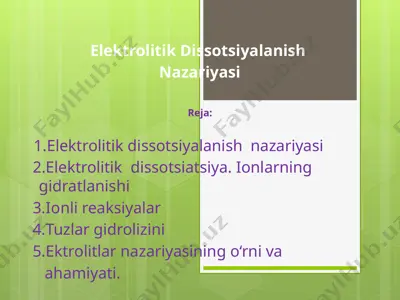 elektrolitik dissotsiyalanish nazariyasi — PPTX