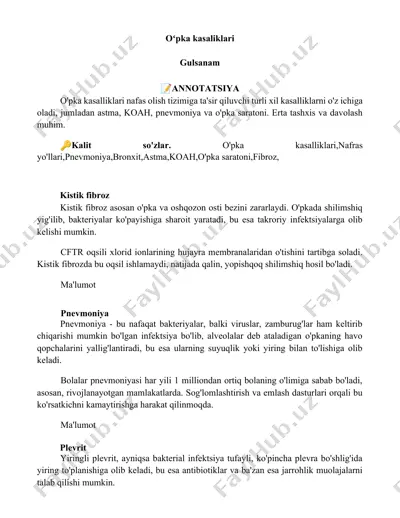 o'pka kasaliklari — DOCX