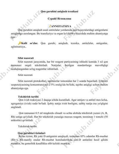 qon guruhini aniqlash texnikasi — DOCX