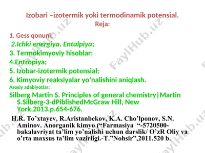 izobari –izotermik yoki termodinamik potensial. — PPT