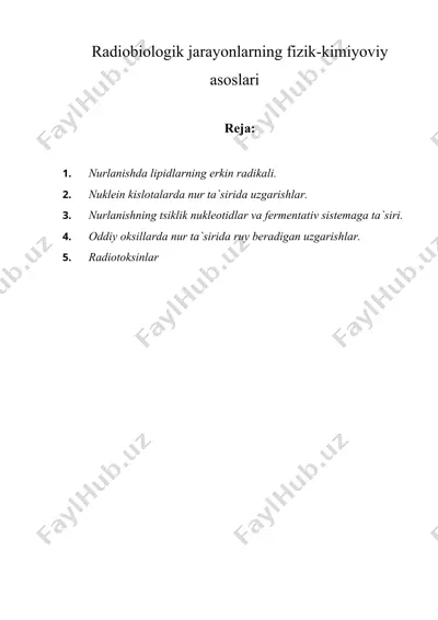 radiobiologik jarayonlarning fizik-kimiyoviy asoslari — DOC