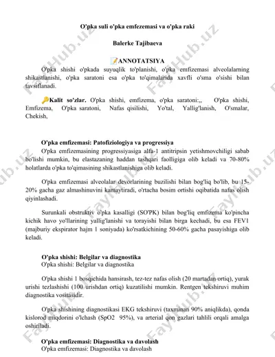 o'pka suli o'pka emfezemasi va o'pka raki — DOCX