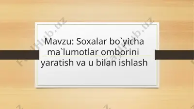 soxalar bo`yicha ma`lumotlar omborini yaratish va u bilan ishlash — PPTX