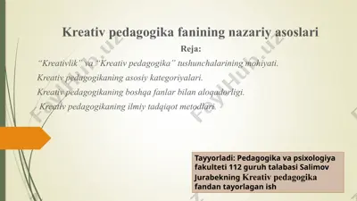 kreativ pedagogika fanining nazariy asoslari — PPTX