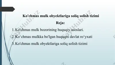 ko'chmas mulk obyektlariga soliq solish tizimi — PPTX