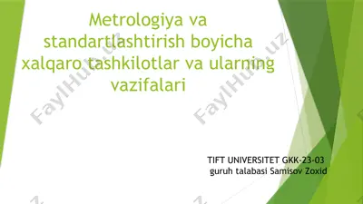 metrologiya va standartlashtirish boyicha xalqaro tashkilotlar va ularning vazifalari — PPTX
