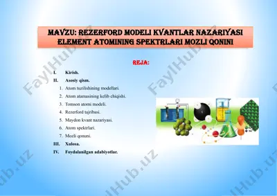 rezerford modeli kvantlar nazariyasi element atomining spektrlari mozli qonini — PPTX