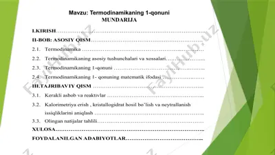 termodinamikaning i qonuni — PPTX