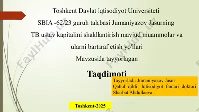 tb ustav kapitalini shakllantirish muammolar va yechimlar — PPTX