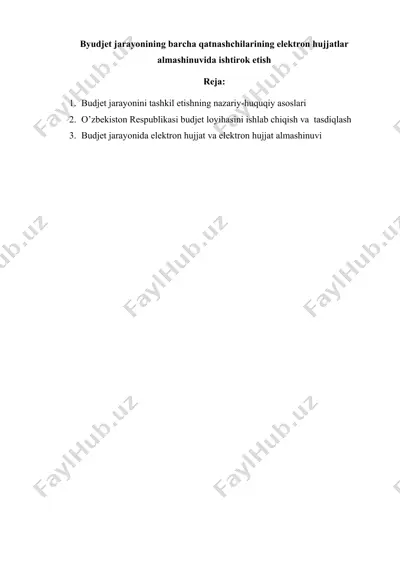 byudjet jarayonining barcha qatnashchilarining elektron hujjatlar almashinuvida ishtirok etish — DOCX