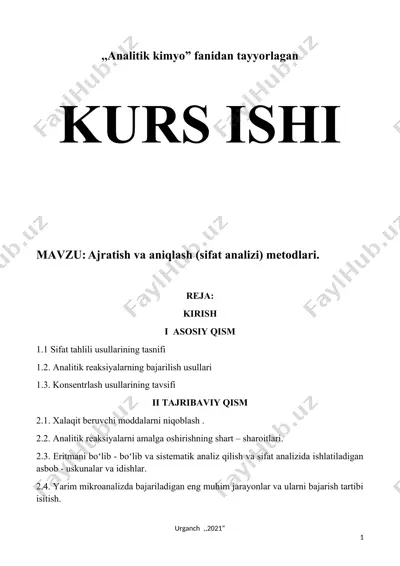 ajratish va aniqlash (sifat analizi) metodlari. — DOCX