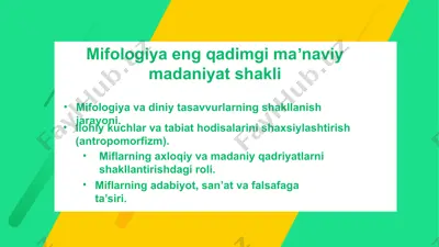 mifologiya va diniy tasavvurlarning shakllanish jarayoni. — PPTX