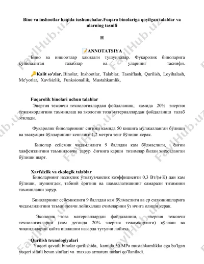bino va inshootlar haqida tushunchalar — DOCX