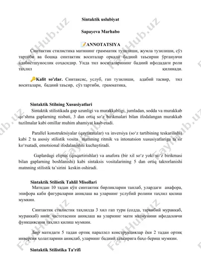 sintaktik uslubiyat — DOCX