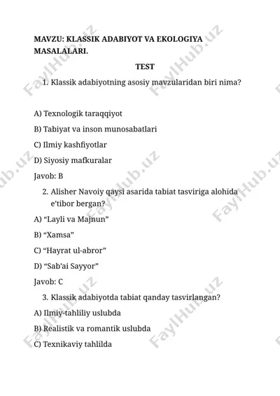 klassik adabiyot va ekologiya masalalari taqdimoti — DOCX