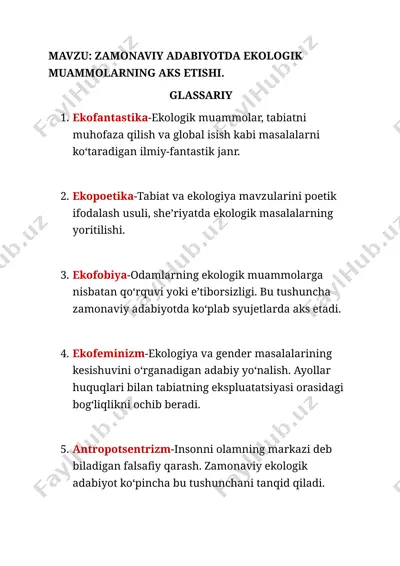 zamonaviy adabiyotda ekologik muammolarning aks etishi — DOCX