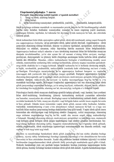 eksperimental psixologiya 7- mavzu: perseptiv timsollarning tashkil topishi: o‘rganish metodlari — PDF