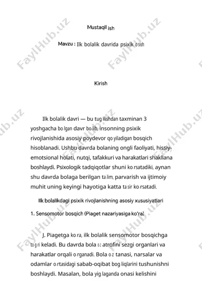 ilk bolalik davrida psixik o‘sish — DOCX